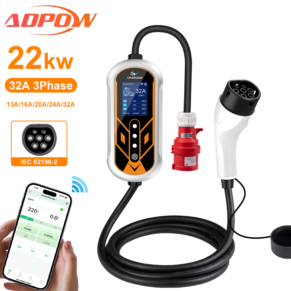 ADPOW Portable 32A Type2 EV Ch - Portable Ev Charger 32A Type 2 Cee Plug 评论和价格